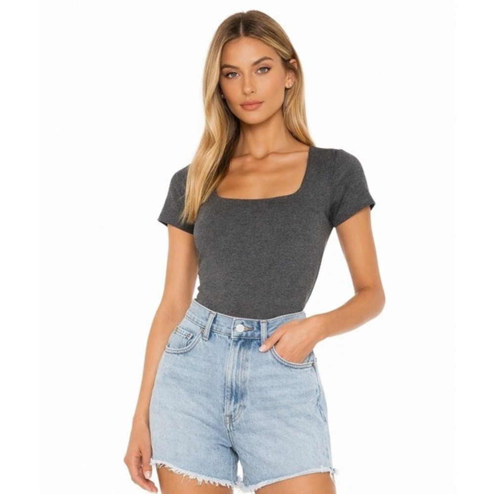 Intimately Free People Fair and Square Neck Short Sleeve Bodice Charcoal Grey L